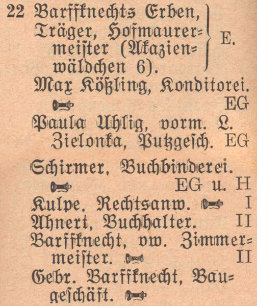 Adressbuch 1930, Zerbster Straße 22 / Haus Oranien