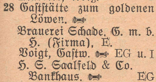 Adressbuch 1930, Zerbster Straße 28 / Gasthof »Zum Goldenen Löwen«