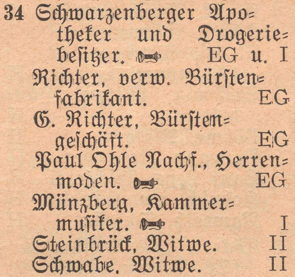 Adressbuch 1930, Zerbster Straße 34 / Kalandhaus