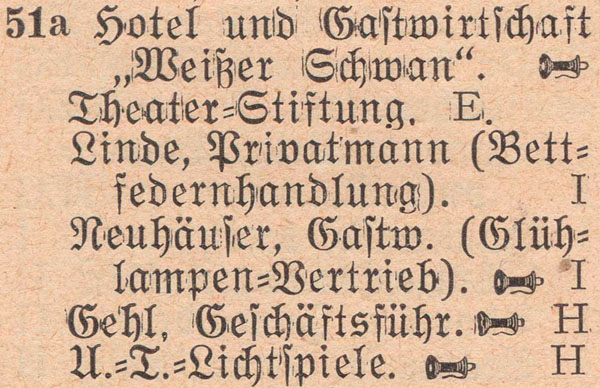 Adressbuch 1930, Zerbster Straße 51a / Hotel und Gasthof »Zum weißen Schwan«
