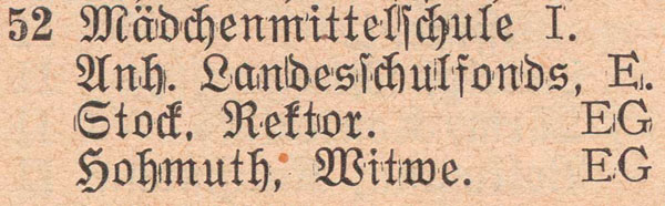 Adressbuch 1930, Zerbster Straße 52 / Palais Waldersee