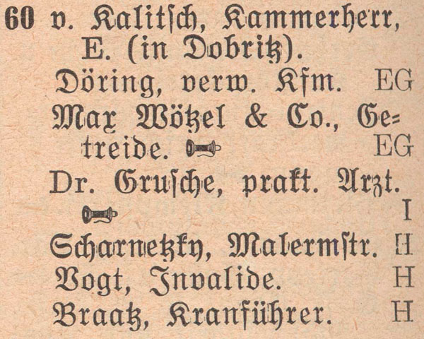 Adressbuch 1930, Zerbster Straße 60 / Haus Kalitsch