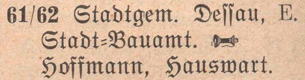 Adressbuch 1930, Zerbster Straße 62 und 61 / Palais Hilda