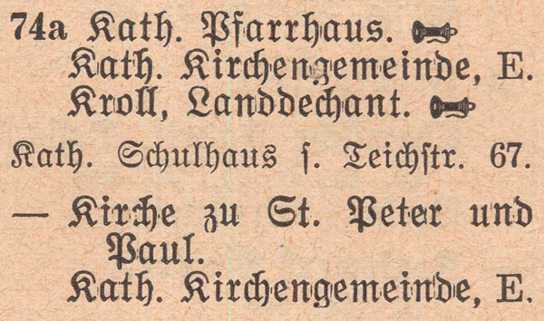 Adressbuch 1930, Zerbster Straße 74a / Katholisches Pfarrhaus