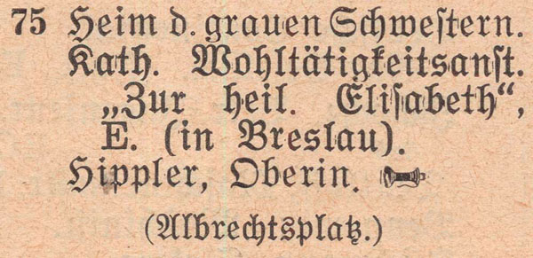 Adressbuch 1930, Zerbster Straße 75 /  Haus der grauen Schwestern
