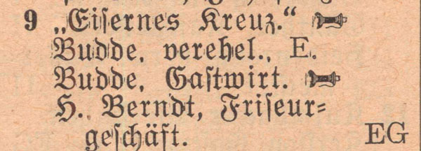 Adressbuch 1930, Zerbster Straße 9 / Gastwirtschaft »Zum eisernen Kreuz«